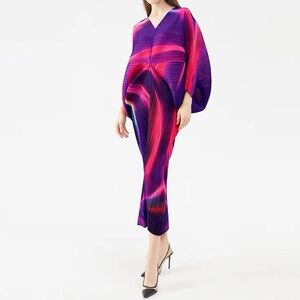 Kelly Obi New York Pleated Plisse Batwing Multicolor Dress Women's One Size